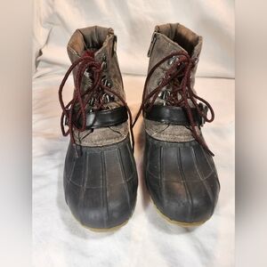 Tommy Hilfiger leather duck boots snow fur lined zip/tie sz 10M
